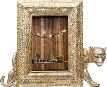 Kare Design Bilderrahmen Leopard, Gold, Handbemalt, Standbilderrahmen, jedes Stück ein Unikat, 12.70-17.78cm Passepartou, Geschenkidee, Dekoobjekt, Wohnzimmer, Wanddeko, 25x28.5x4.5cm (H/B/T) im Sale